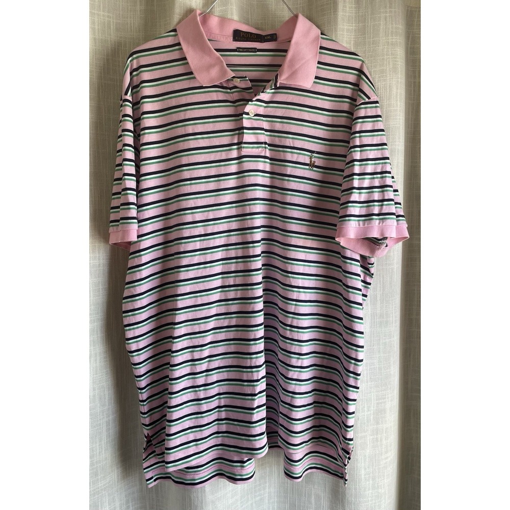 Polo by Ralph Lauren men's Pony chest logo Pink Stripes Polo Shirt size XXL